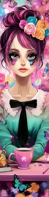 Free teacher bookmark featuring a teacher with a pink cup